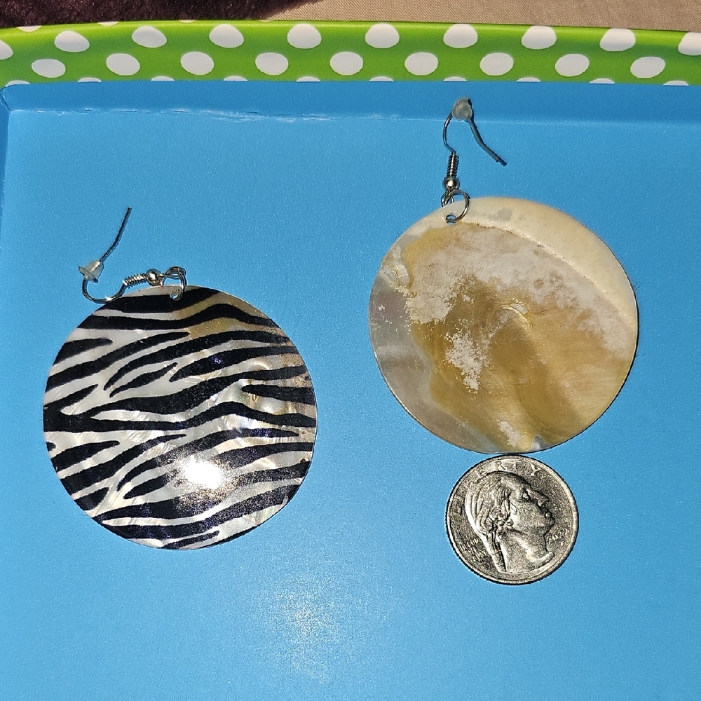 Zebra and Abalone Patterned Earrings